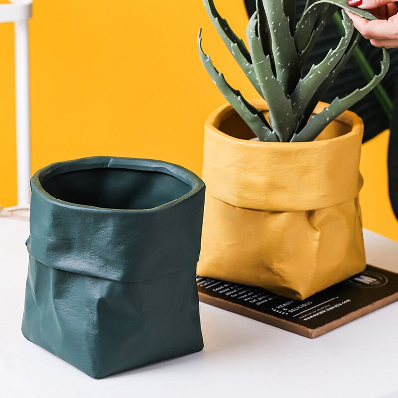 Ceramic Kraft Paper Bag Flowerpot