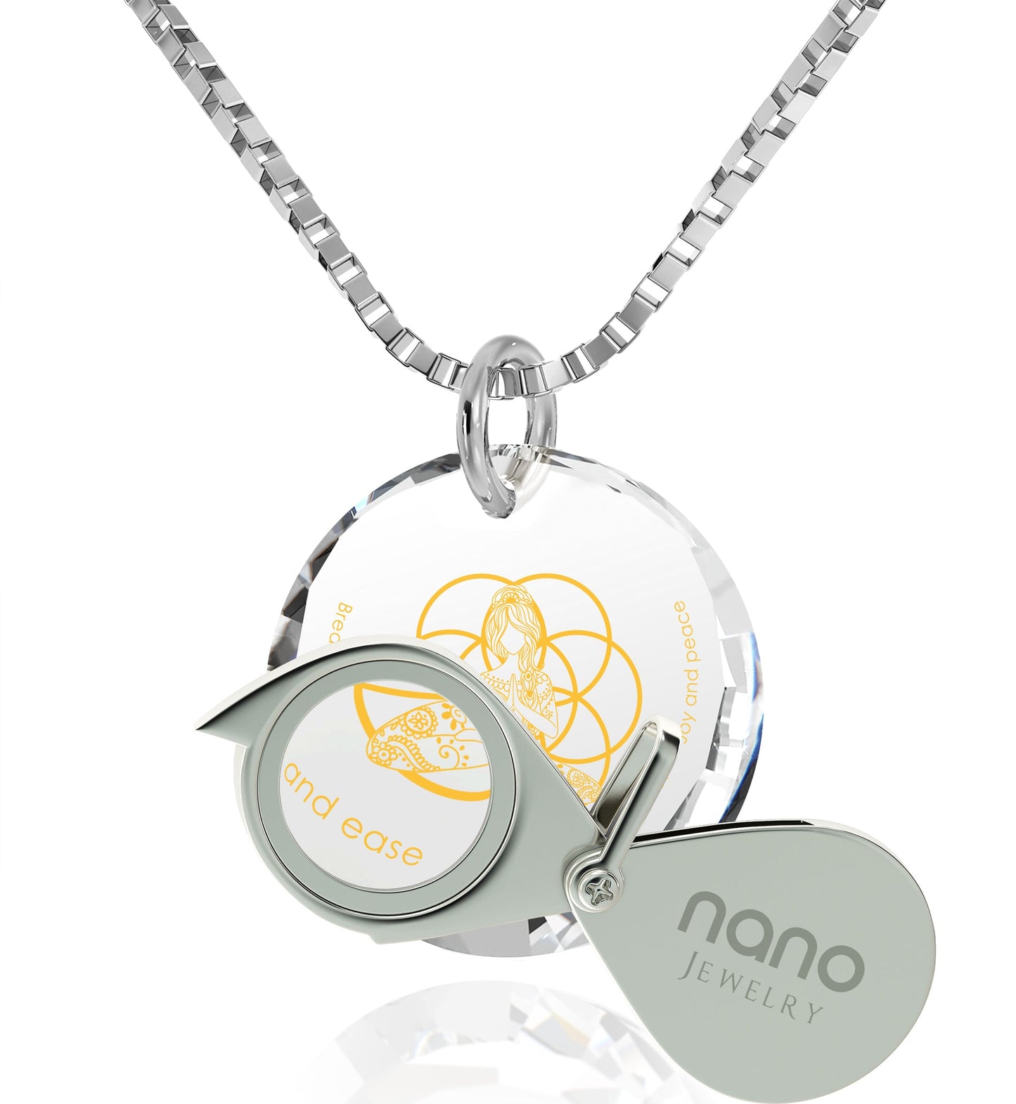 Seed of Life Charm Necklace Yoga Meditation Pendant Gold Inscribed