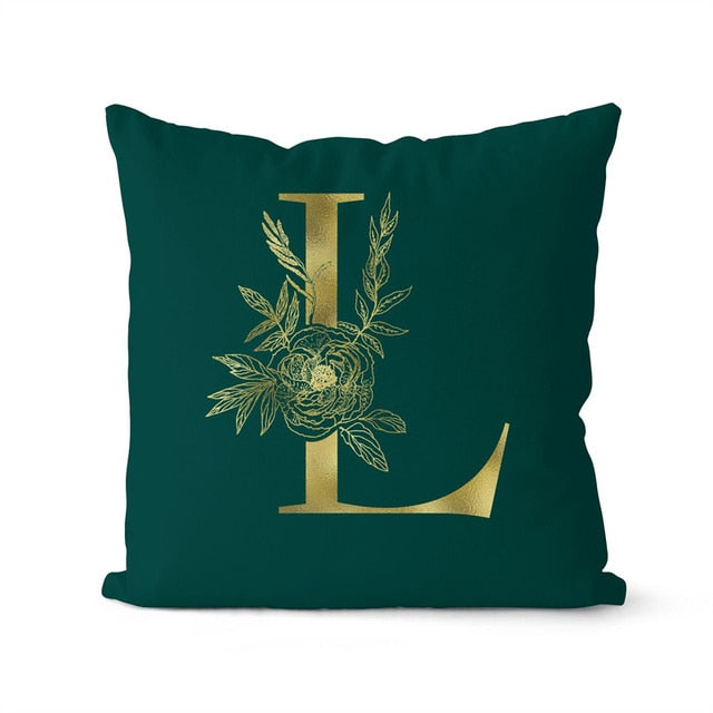 Gold Letter Initial Throw Pillow Cover