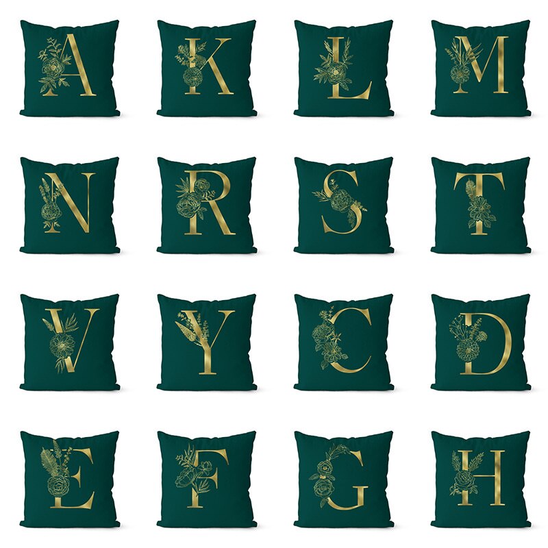 Gold Letter Initial Throw Pillow Cover