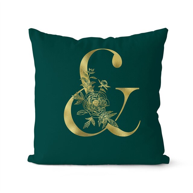 Gold Letter Initial Throw Pillow Cover