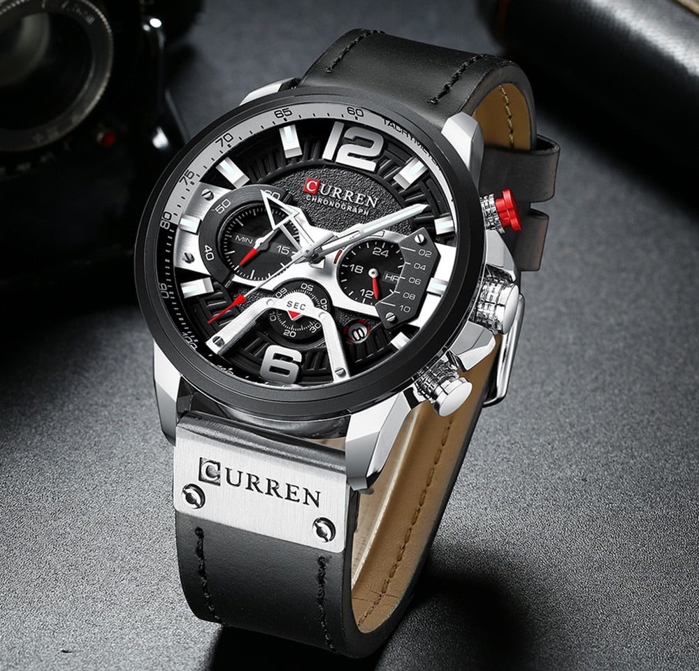 Leather Chronograph Wristwatch