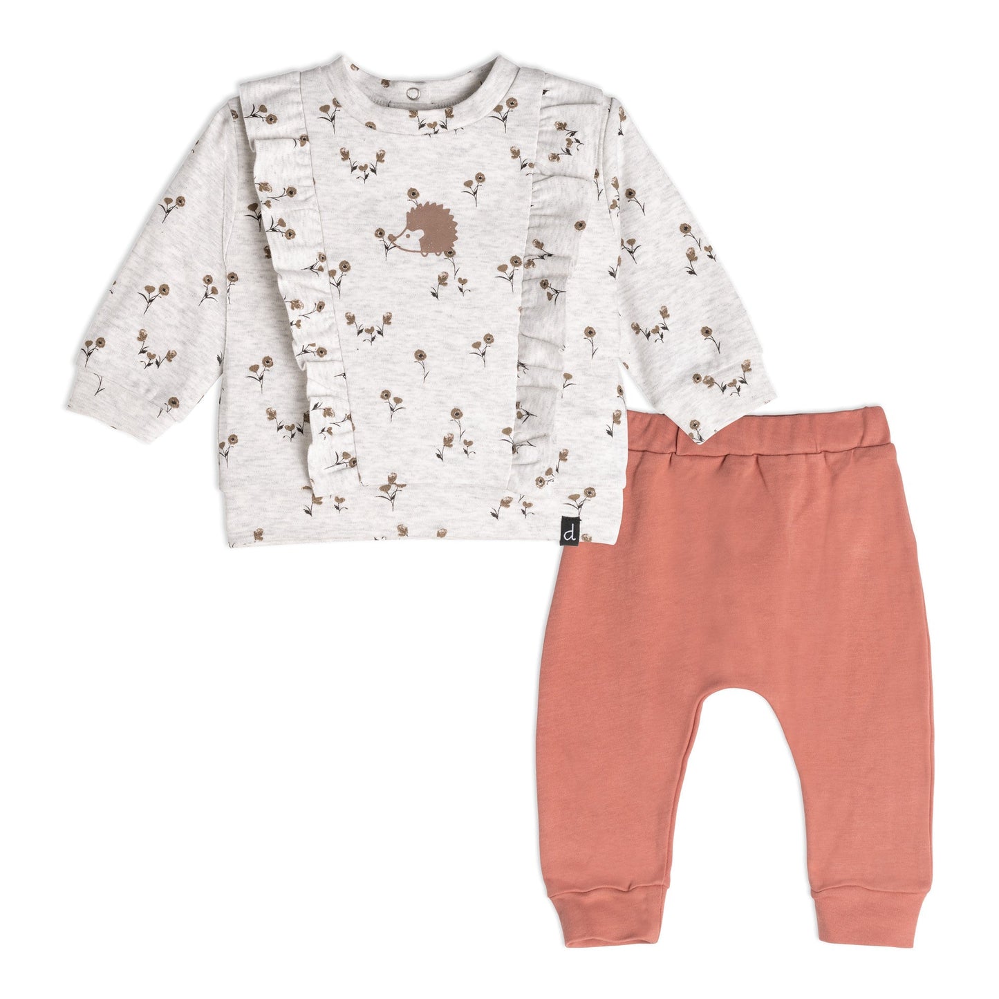 Organic Cotton Top And Pant Set With Ruffles Oatmeal Mix