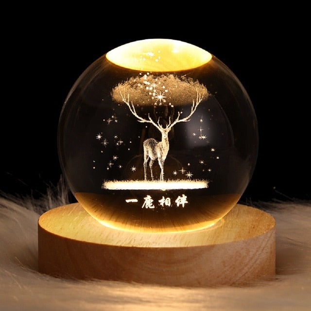 3D Laser Engraved Crystal Ball Lamp