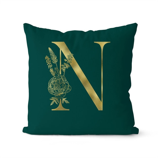 Gold Letter Initial Throw Pillow Cover