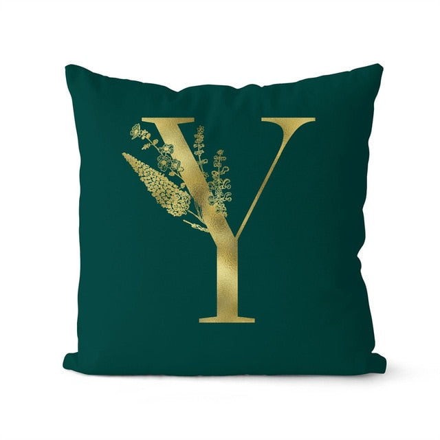 Gold Letter Initial Throw Pillow Cover