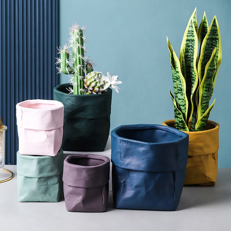 Ceramic Kraft Paper Bag Flowerpot