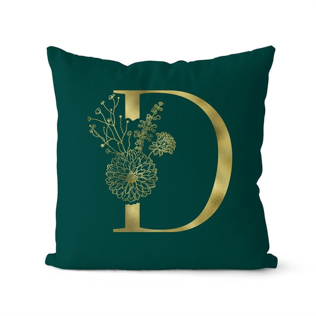 Gold Letter Initial Throw Pillow Cover