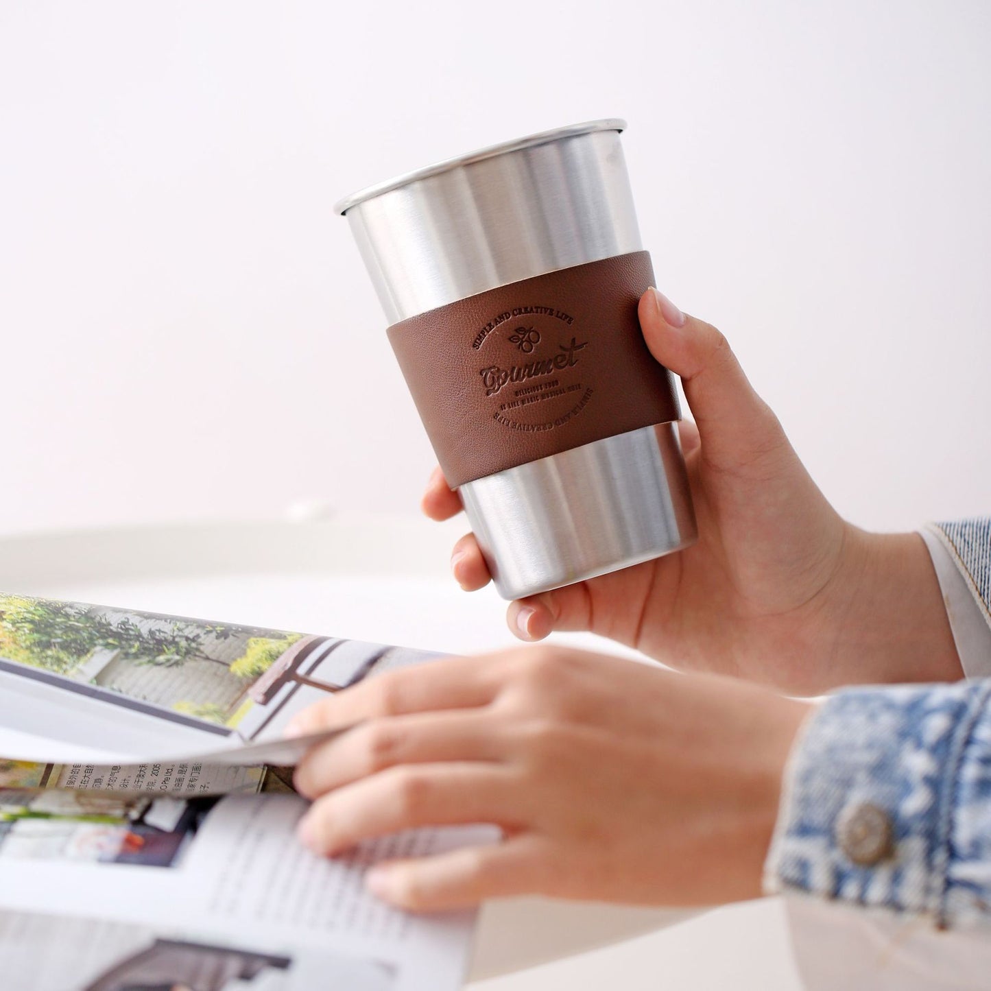 Stainless Steel Lidded Travel Mugs with Straw