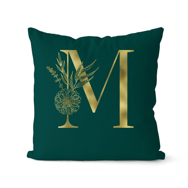 Gold Letter Initial Throw Pillow Cover