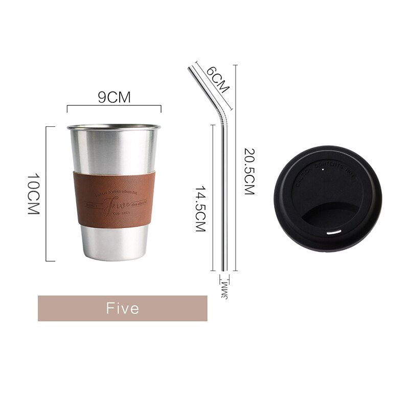 Stainless Steel Lidded Travel Mugs with Straw