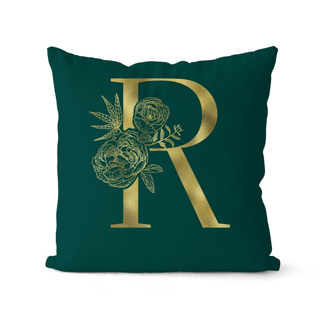 Gold Letter Initial Throw Pillow Cover