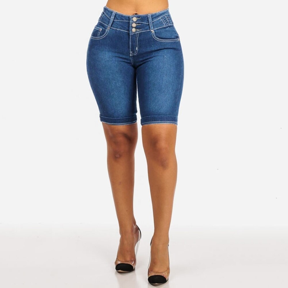 Knee Length Stretch Jean Shorts