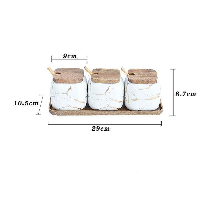 Marble Pattern Ceramic Seasoning Tank Set