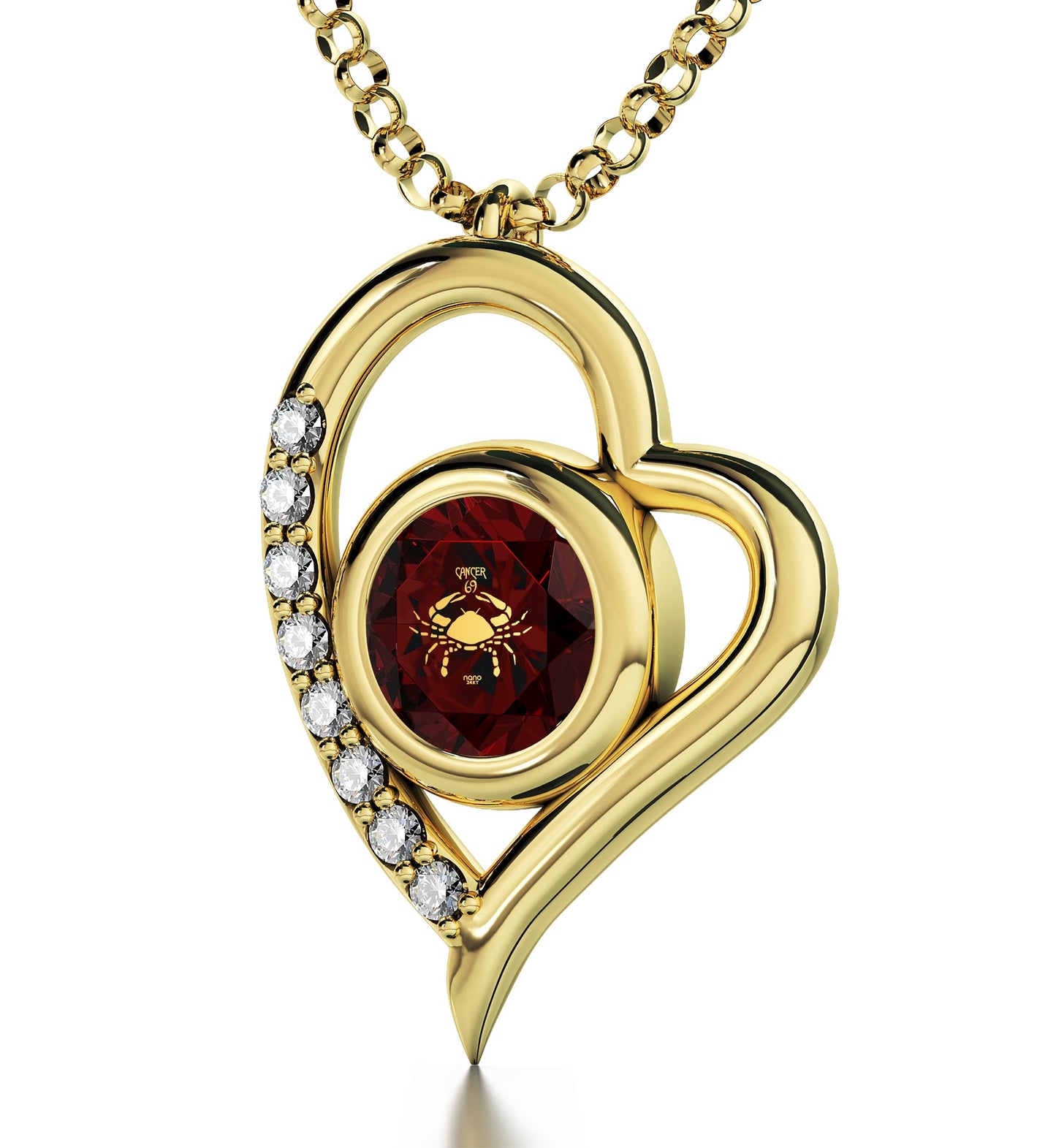 Gold Plated Silver Cancer Necklace Zodiac Heart Pendant 24k Gold inscribed on Crystal