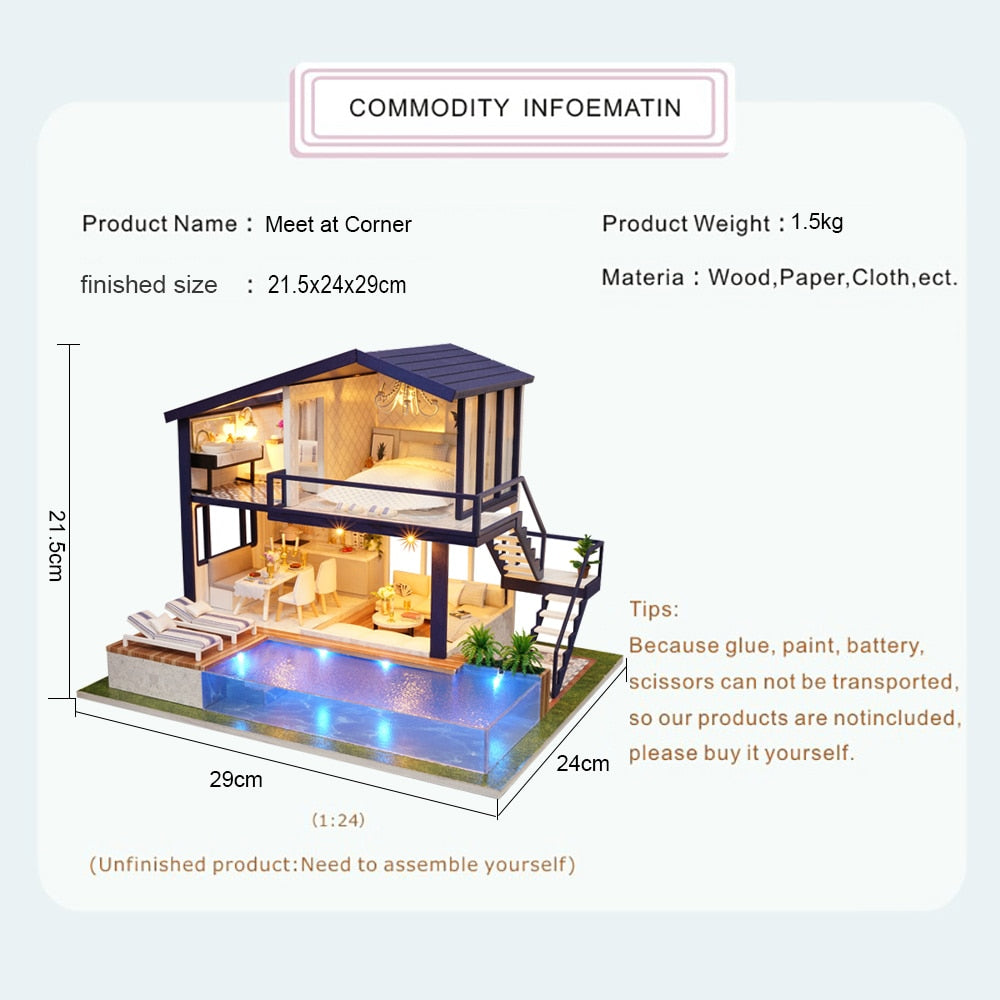 CUTEBEE Miniature DIY Dollhouse With Furniture