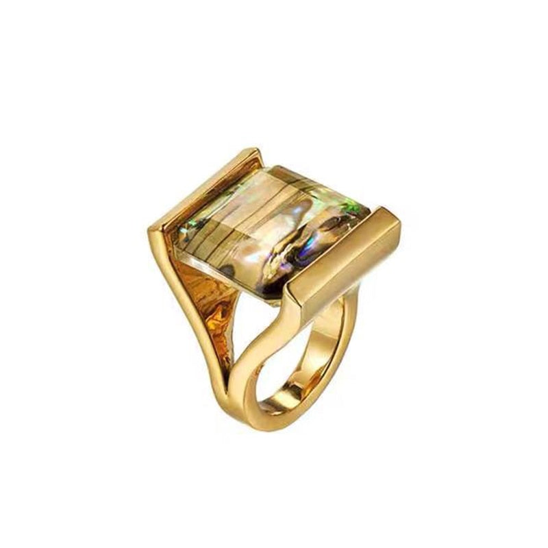 Colorful Shell Stone Square Ring