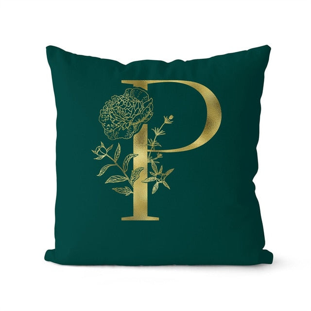 Gold Letter Initial Throw Pillow Cover