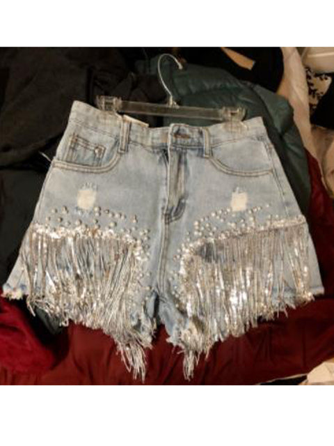 Tassel Beading Denim Shorts