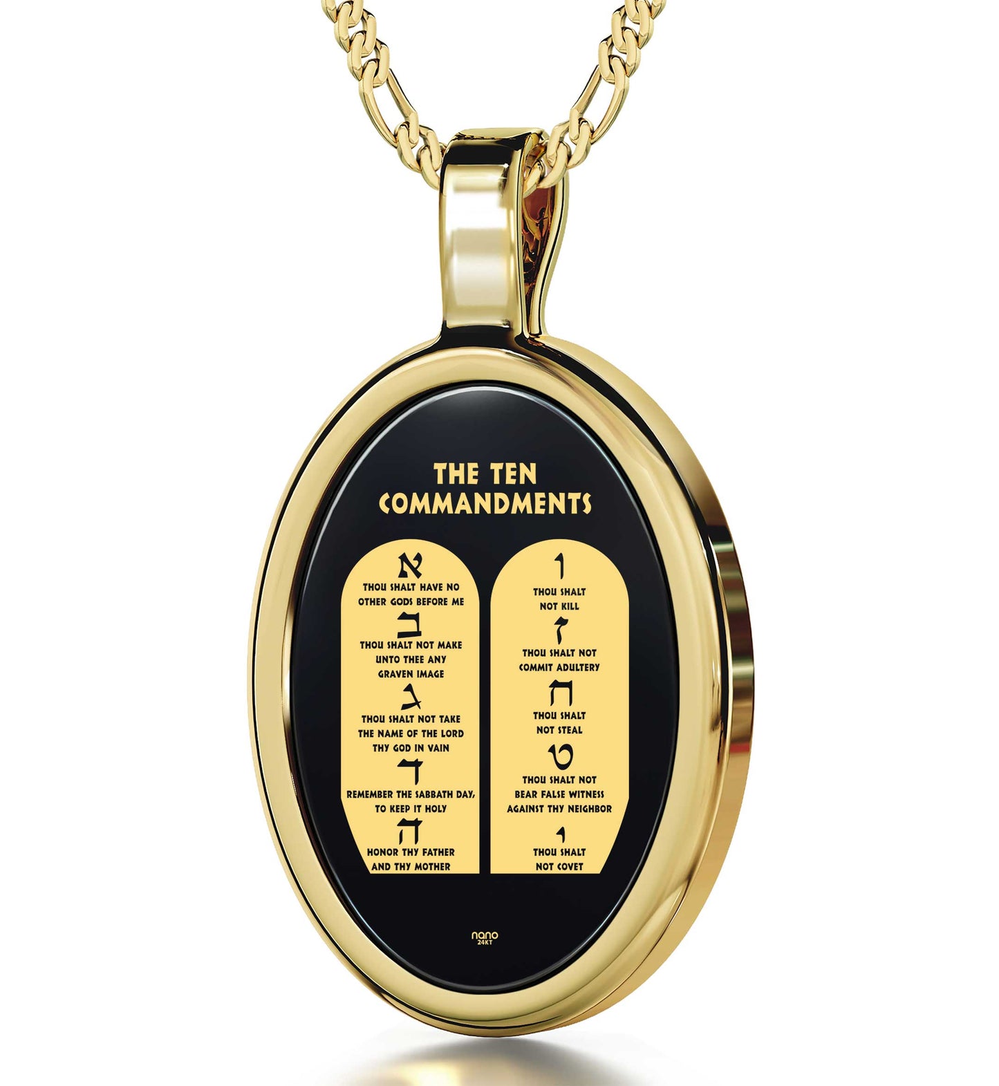 Ten Commandments Hebrew Pendant Necklace