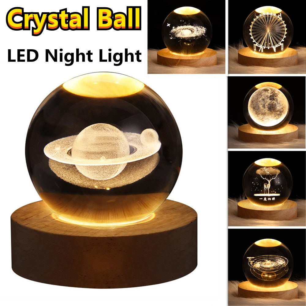 3D Laser Engraved Crystal Ball Lamp