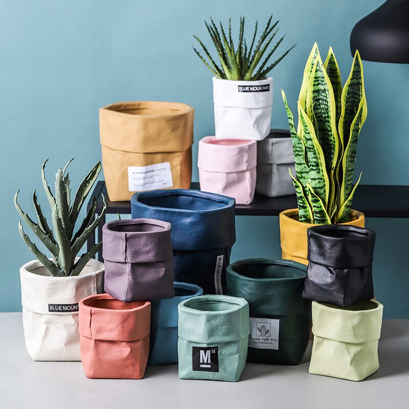 Ceramic Kraft Paper Bag Flowerpot