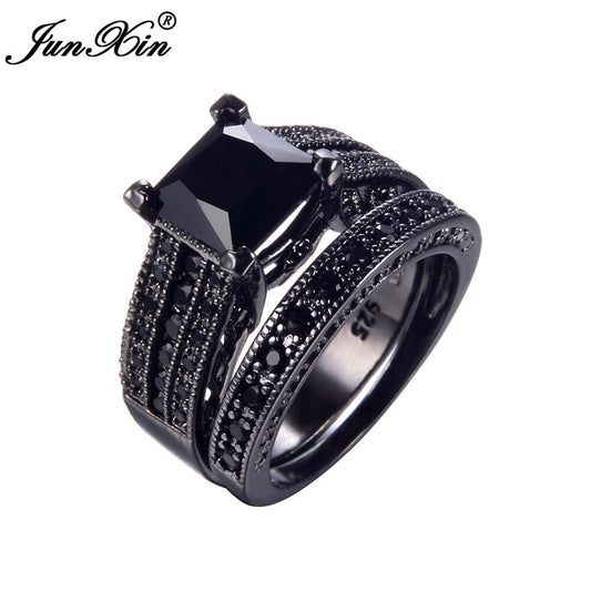 Black Gold Filled Faceted Zircon Ring Set. Make a statement without saying a word with this stunning ring set. 7mm. Tension Mount. Cubic Zirconia. 925 Sterling Silver Filled.   