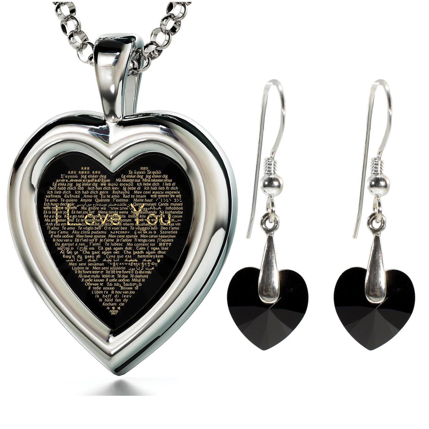 I Love You Silver Heart Necklace Swarovski Earrings Set(120)