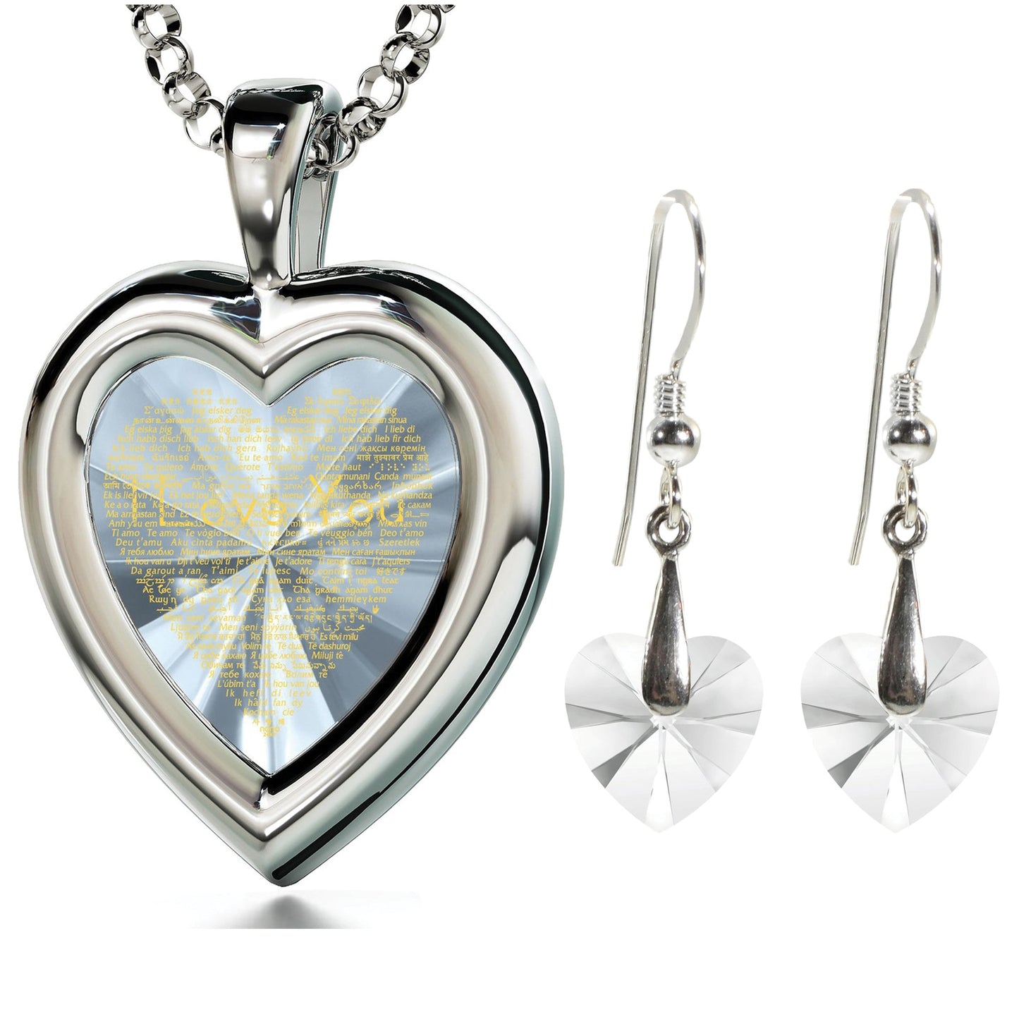 I Love You Silver Heart Necklace Swarovski Earrings Set(120)