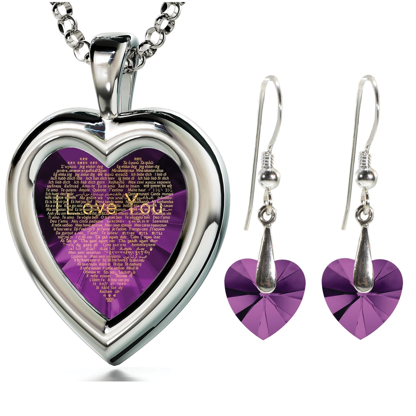 I Love You Silver Heart Necklace Swarovski Earrings Set(120)