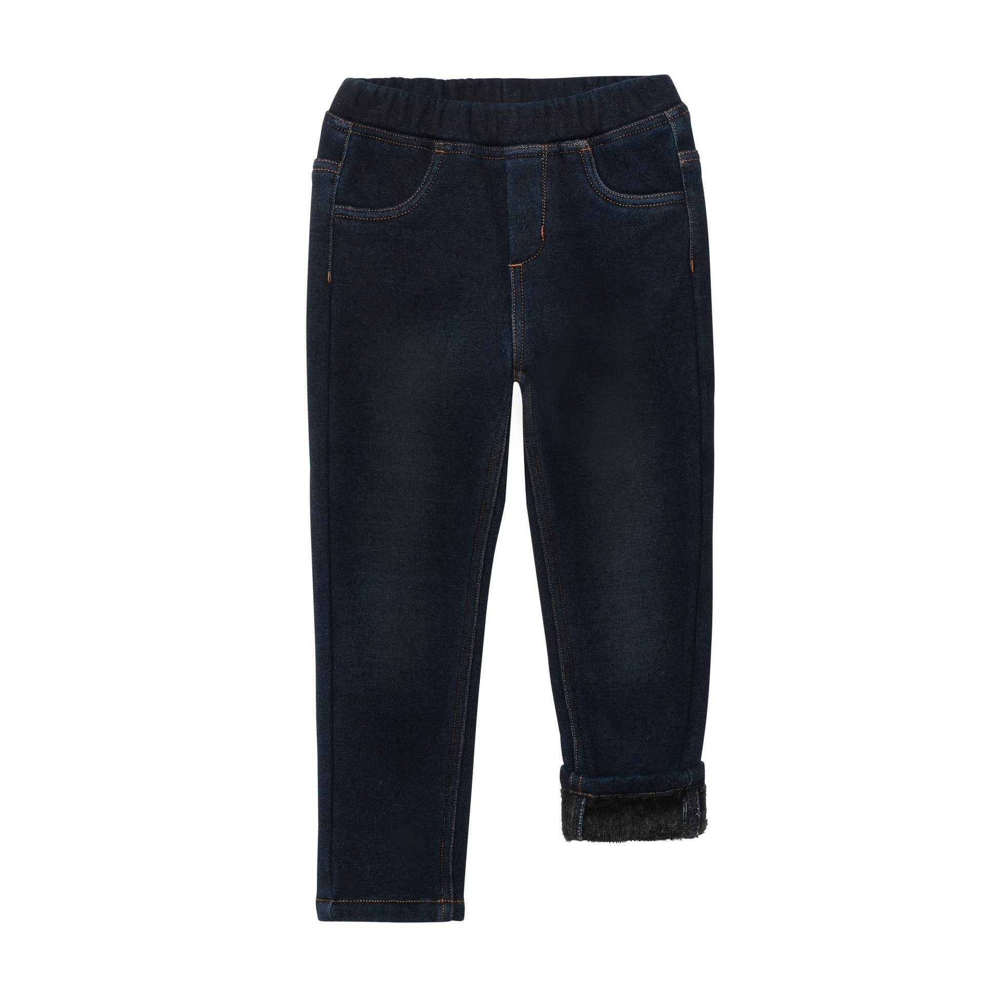 With plush fleece lining at the hem, our Jegging Pant Navy Blue looks absolutely adorable when the cuffs are rolled.