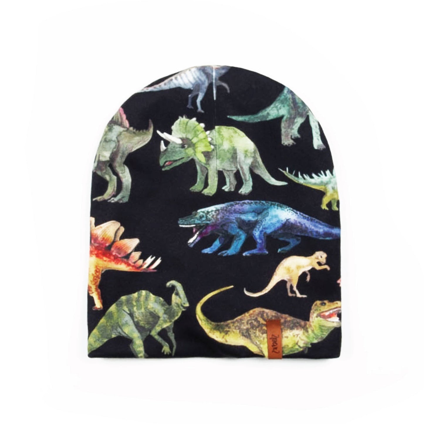 An allover dinosaur pattern adds unique style to this lightweight poly jersey hat. Our Jersey Hat With Printed Dinosaurs features a pull-on silhouette. 