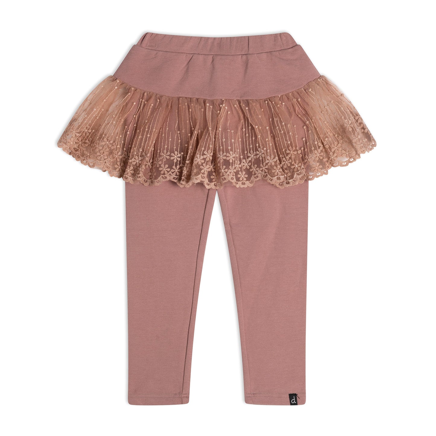 In stretch fleece with a lace overlay, our Lace Skirt Legging Antique Pink offers the perfect blend of casual comfort and girly style.  This legging features an easy pull-on fit with an elastic waistband, a mesh skirt with scalloped lace trim, and a logo label at the hem.