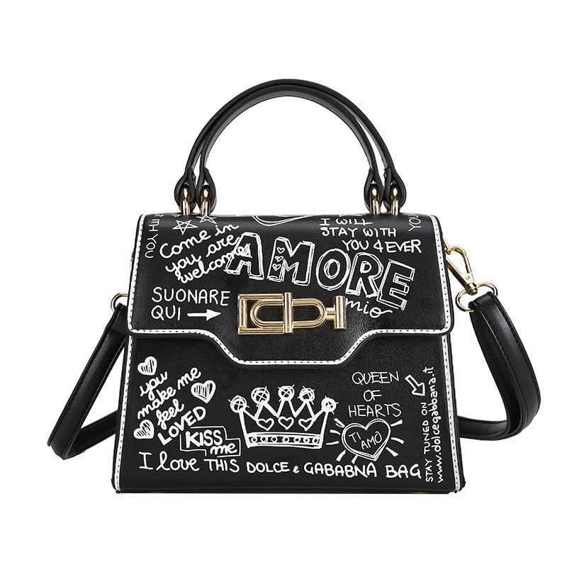 Mini Leather Graffiti HandBags. Made from high quality leather, featuring a unique graffiti design that is sure to have them asking, "Where'd you get that from?"