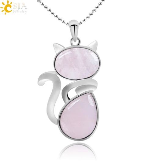 Natural Stone Cat Pendant Necklace. Cute Cat Shape pendant necklace for the cat lovers in your life. Choose from a variety of natural or synthetic stones.