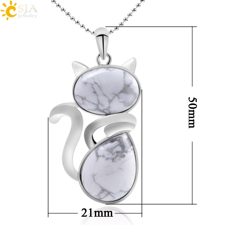 Natural Stone Cat Pendant Necklace. Cute Cat Shape pendant necklace for the cat lovers in your life. Choose from a variety of natural or synthetic stones.