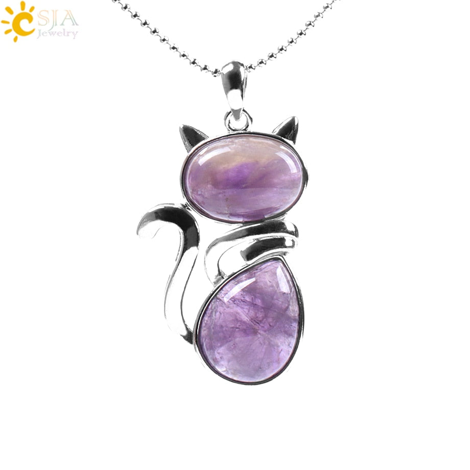 Natural Stone Cat Pendant Necklace. Cute Cat Shape pendant necklace for the cat lovers in your life. Choose from a variety of natural or synthetic stones.