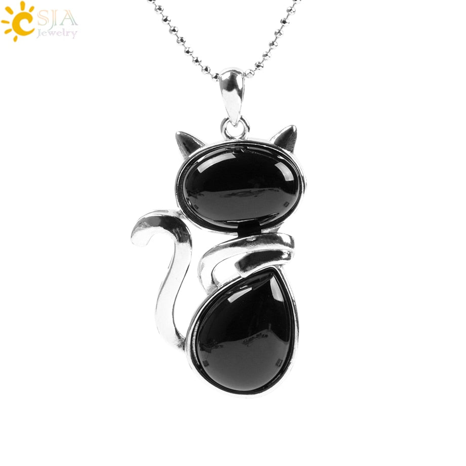 Natural Stone Cat Pendant Necklace. Cute Cat Shape pendant necklace for the cat lovers in your life. Choose from a variety of natural or synthetic stones.