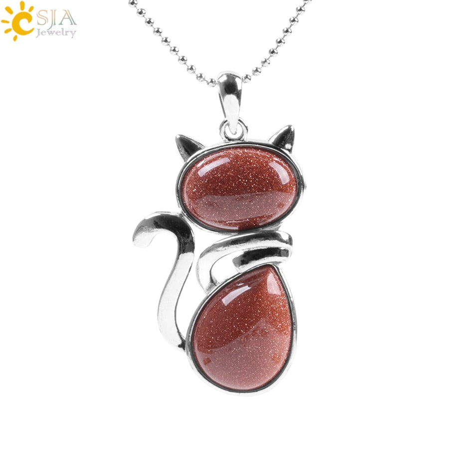 Natural Stone Cat Pendant Necklace. Cute Cat Shape pendant necklace for the cat lovers in your life. Choose from a variety of natural or synthetic stones.