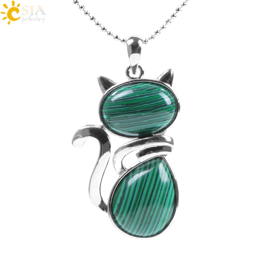 Natural Stone Cat Pendant Necklace. Cute Cat Shape pendant necklace for the cat lovers in your life. Choose from a variety of natural or synthetic stones.