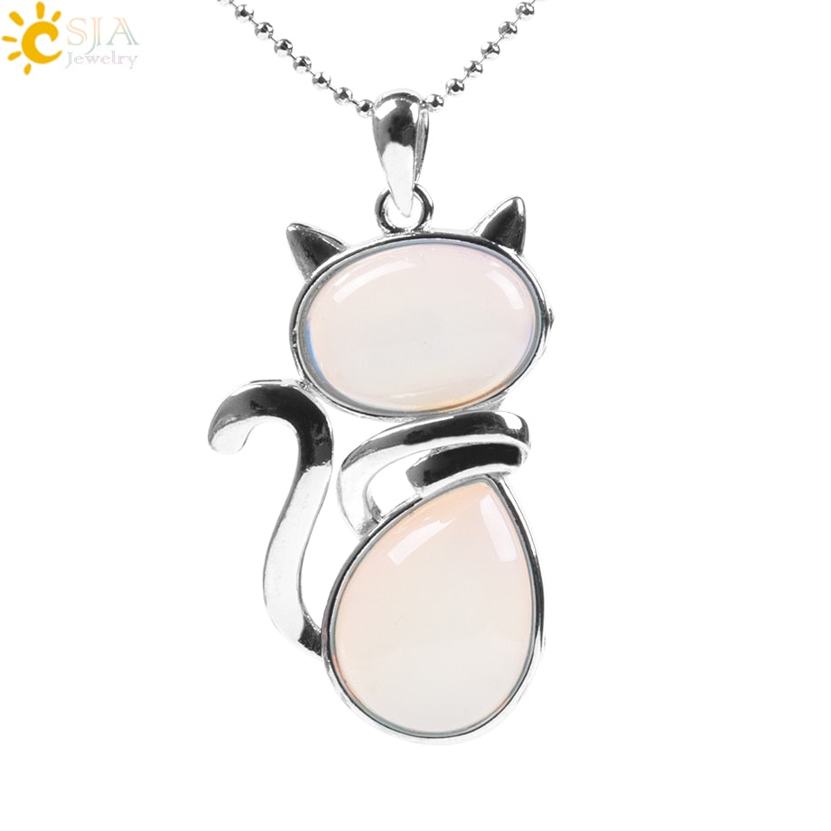 Natural Stone Cat Pendant Necklace. Cute Cat Shape pendant necklace for the cat lovers in your life. Choose from a variety of natural or synthetic stones.