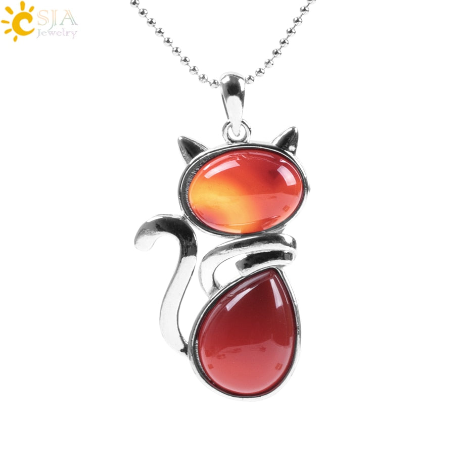 Natural Stone Cat Pendant Necklace. Cute Cat Shape pendant necklace for the cat lovers in your life. Choose from a variety of natural or synthetic stones.