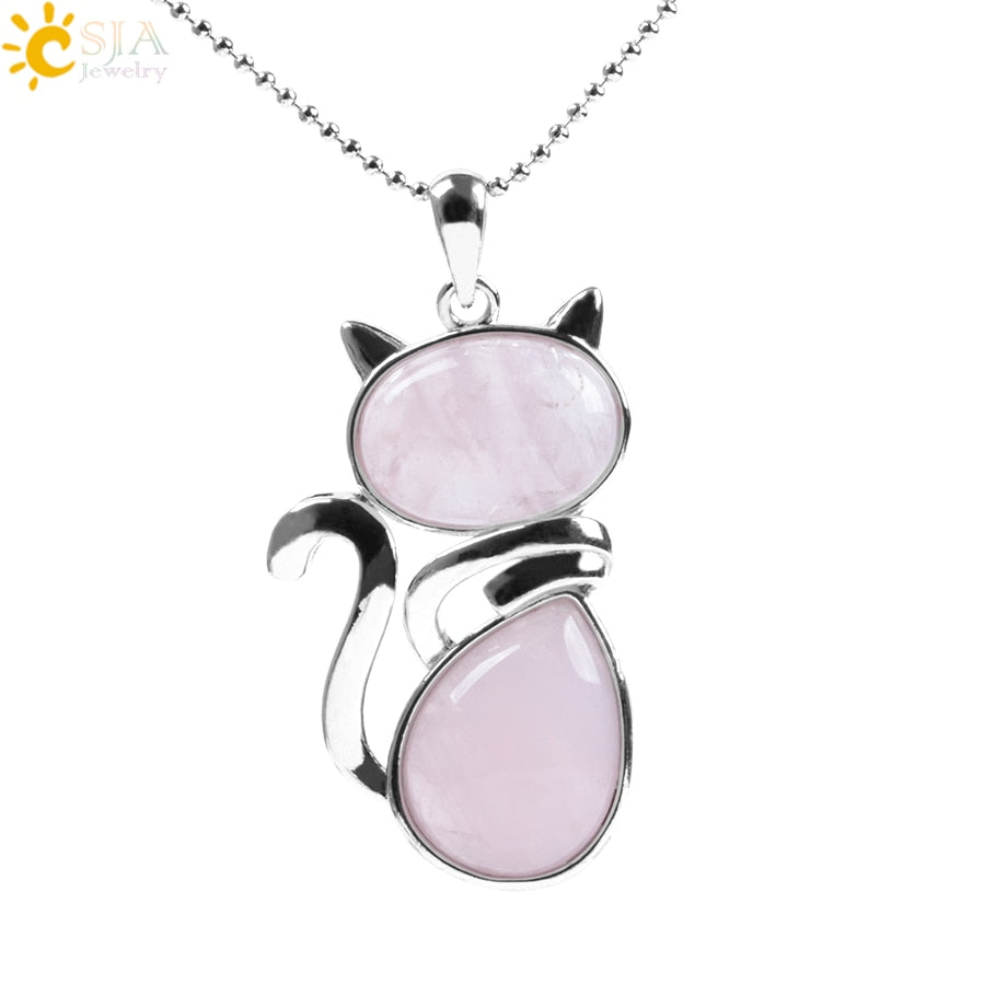 Natural Stone Cat Pendant Necklace. Cute Cat Shape pendant necklace for the cat lovers in your life. Choose from a variety of natural or synthetic stones.