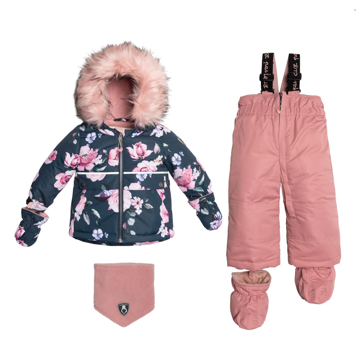 Our Navy And Dusty Rose Printed Two Piece Snowsuit is the perfect way to protect little ones in the cold. Insulated and weather-resistant.