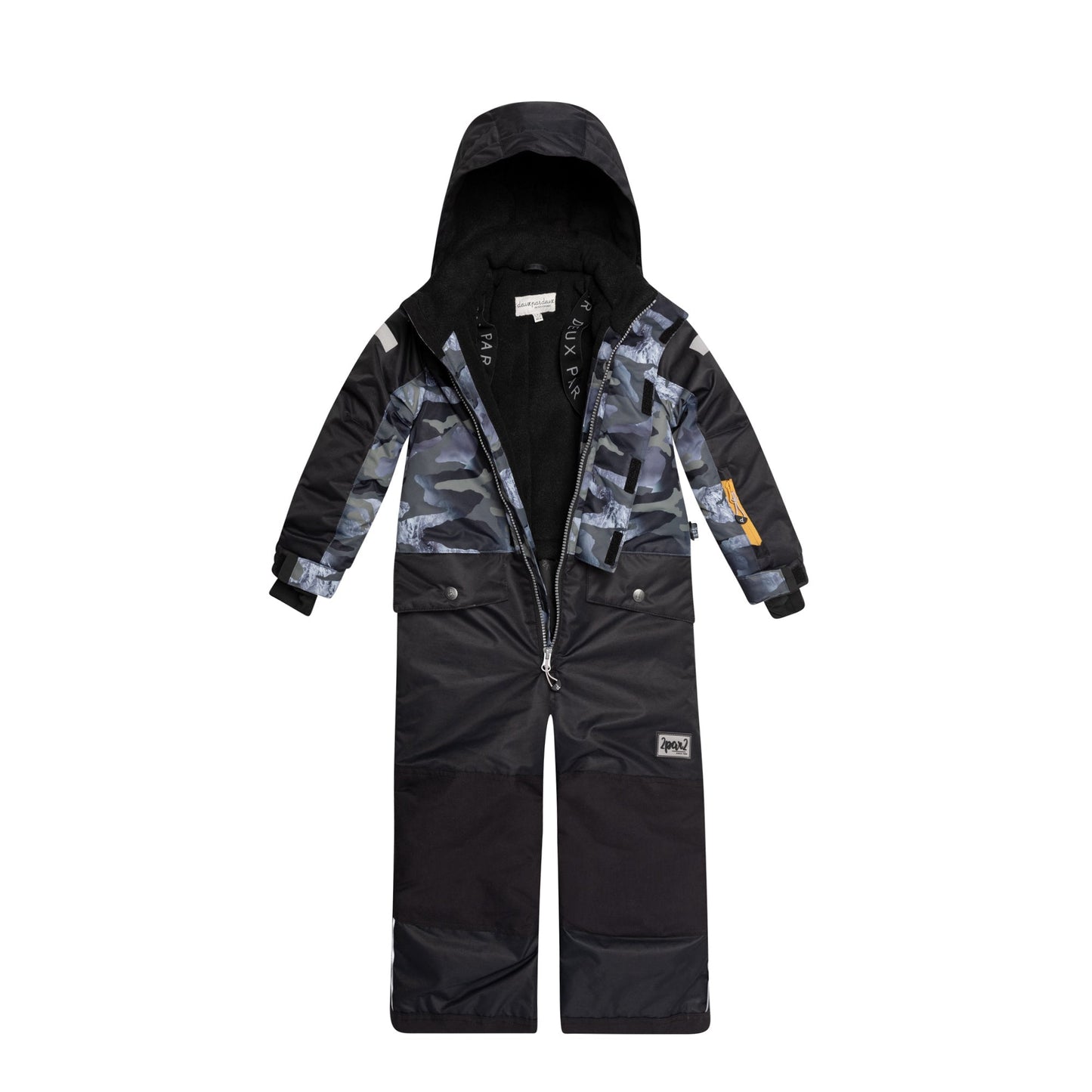 Little ones can enjoy the snow in style in our One Piece Snowsuit Printed Camo. Weather-resistant and insulated for warmth in sub-freezing temperatures.  This snowsuit features an adjustable inside waist, reinforced knees panels, rubberized elastic ankles, and a fleece lining for added warmth.