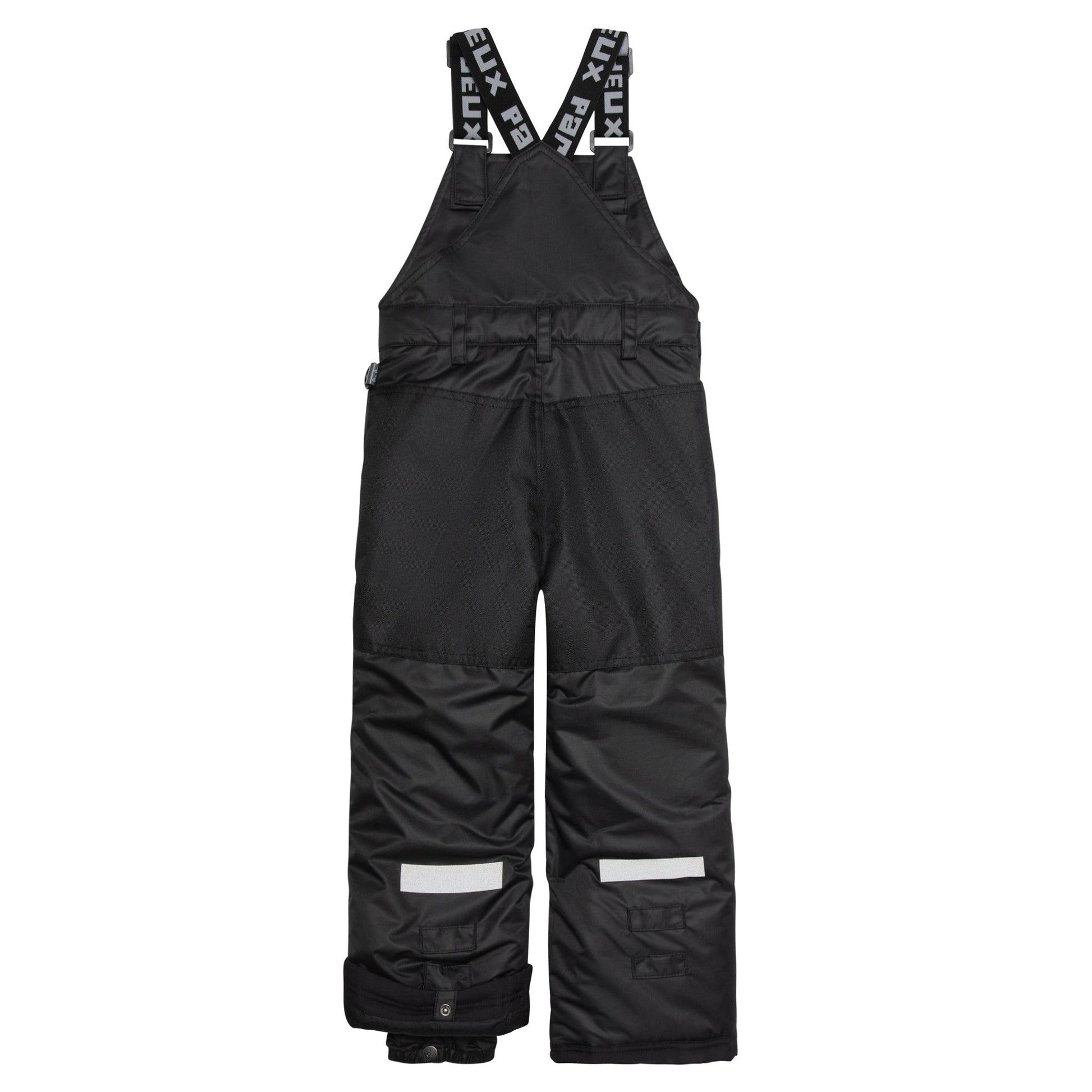 With logo straps and a front logo patch, our Overall Snow Pants Black boast signature winter style. These snow overalls are weather-resistant and insulated for warmth.  They feature an adjustable waist and an adjustable length to grow as your child grows. Reinforced Cordura knee, seat, and hem panels offer long-wearing durability.