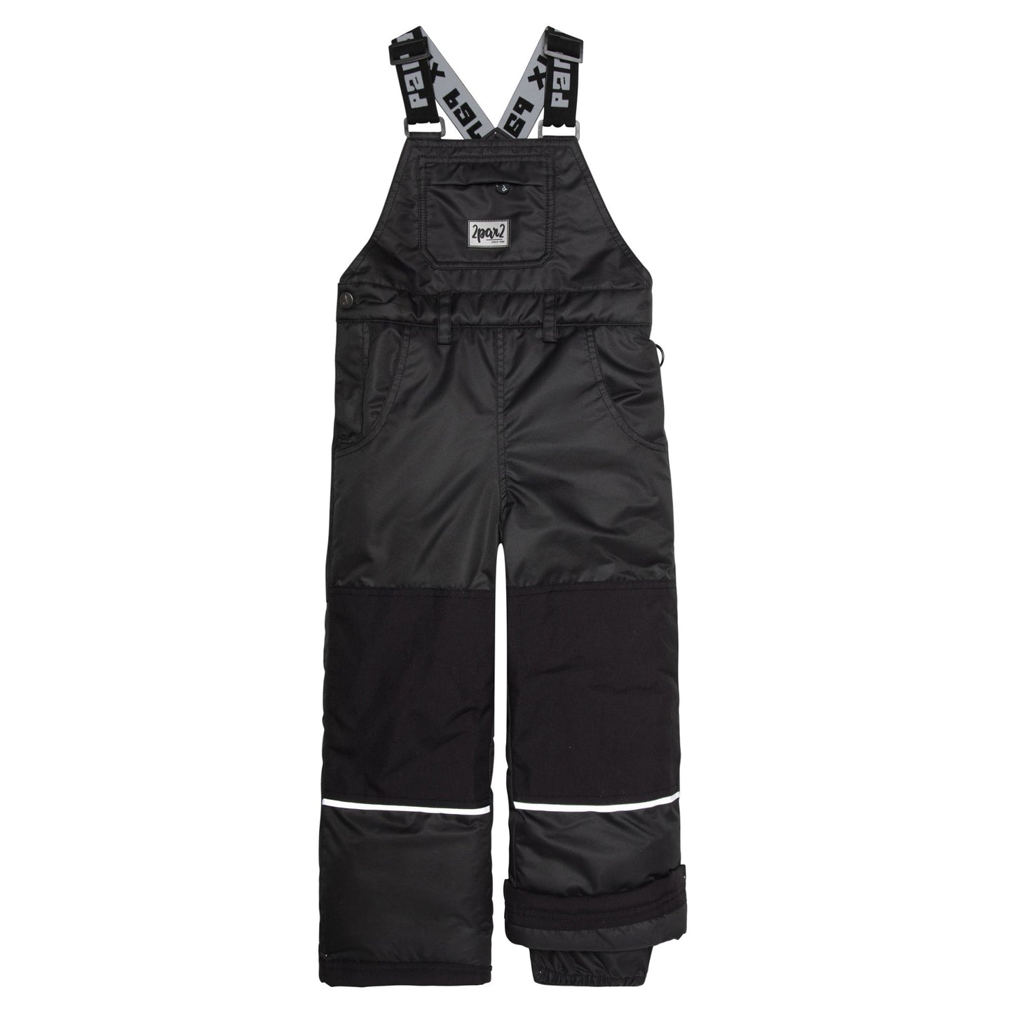 With logo straps and a front logo patch, our Overall Snow Pants Black boast signature winter style. These snow overalls are weather-resistant and insulated for warmth.  They feature an adjustable waist and an adjustable length to grow as your child grows. Reinforced Cordura knee, seat, and hem panels offer long-wearing durability.