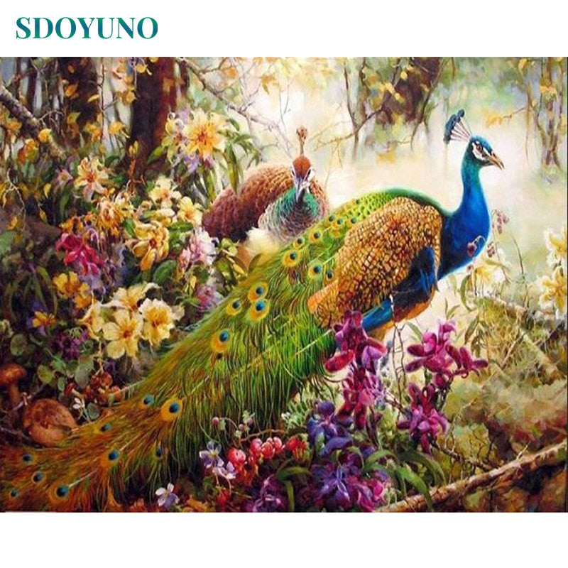 Relax and unwind after a hectic day with our Peacock Paint by Numbers canvas and acrylic paint set. Sip and paint in the comfort of your home. No Frame. SDOYUNO  Size:40x50cm 