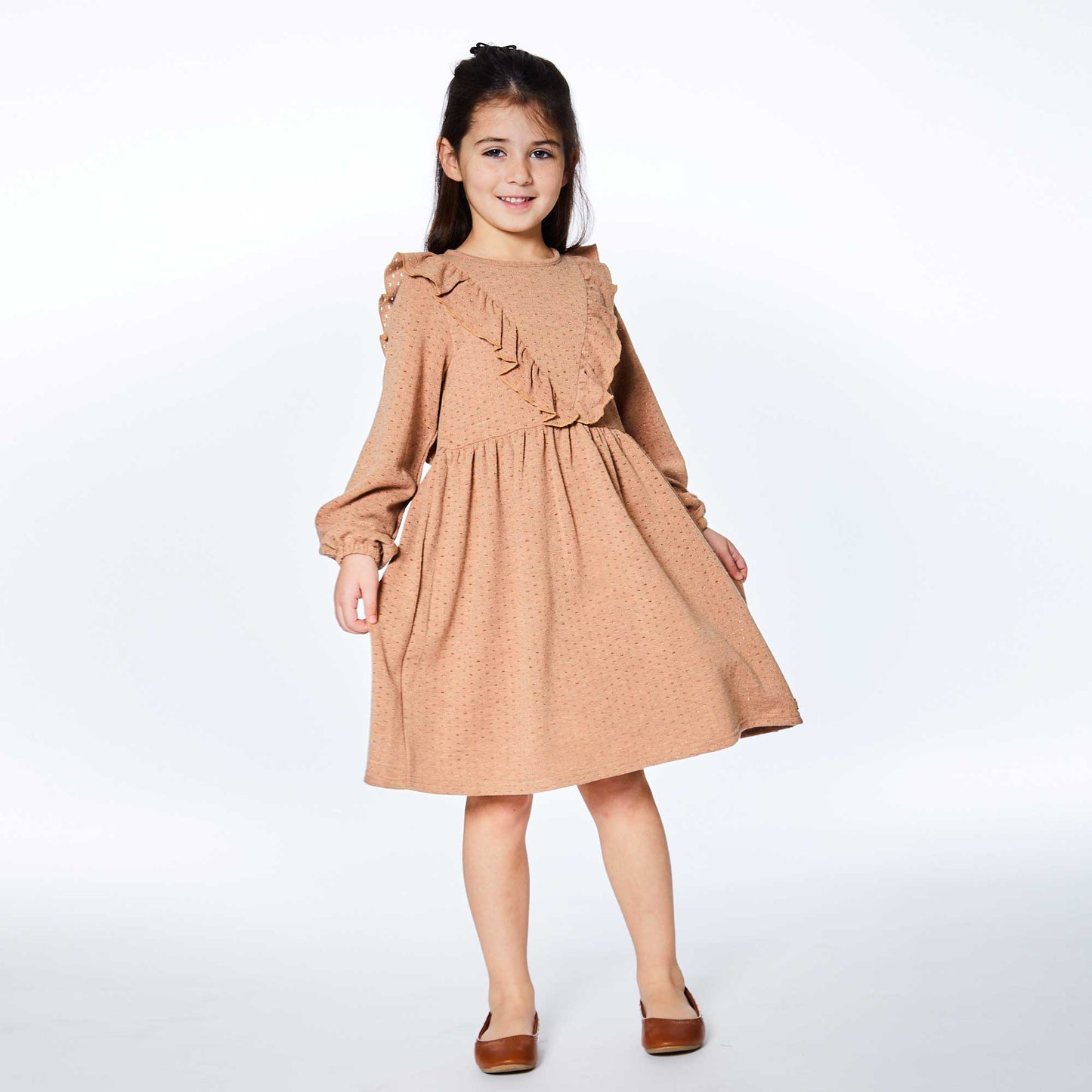 Pointelle Long Sleeve Dress With Frill