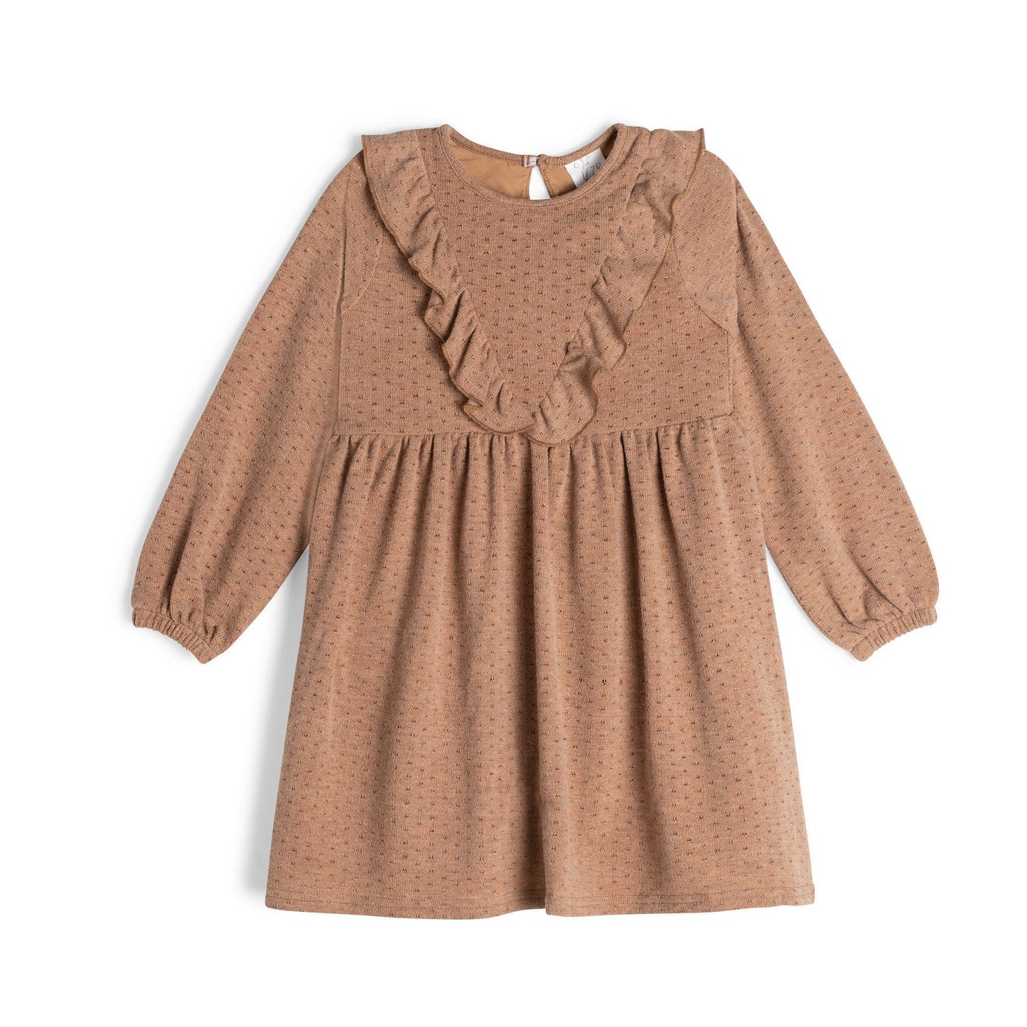 Pointelle Long Sleeve Dress With Frill